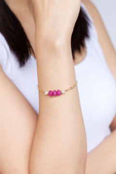 Pulseira Trio Natural Agata Rosa Ouro - comprar online