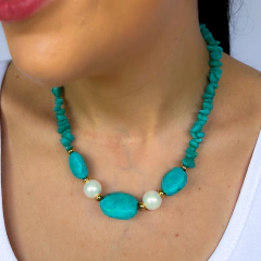 Colar Suri - Turquesa com Pérolas Shell