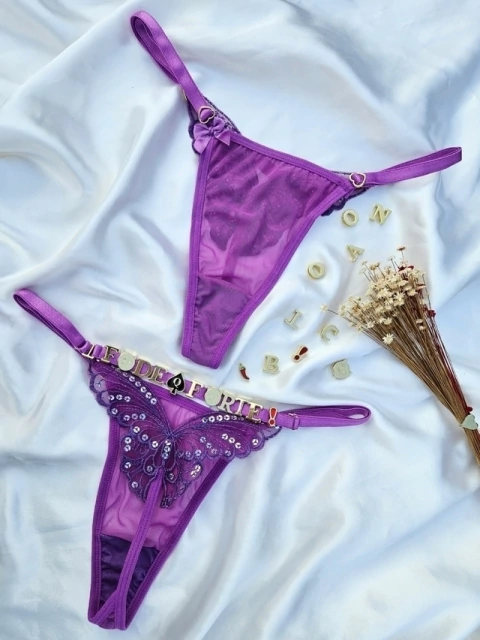 Calcinha Fio Personalizável Lilás Tule (Não Inclui as Letras) Veste até 46