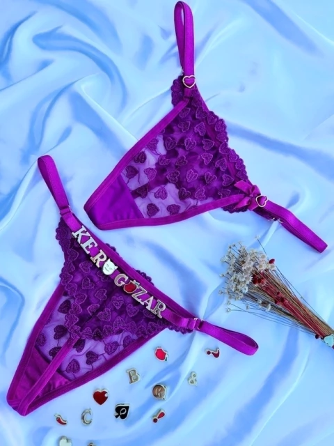Calcinha Fio Personalizável Roxa Coração (Não Inclui as Letras) Veste até 46