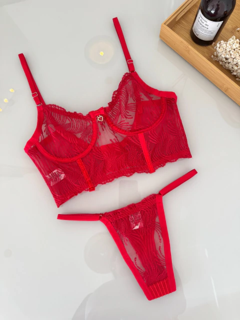 Conjunto de Tule Gabi Vermelho Coracao - G