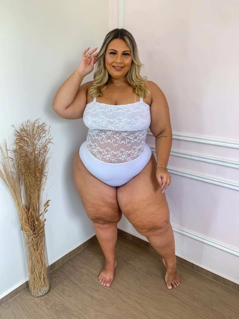 Body Michelle Alca Larga - Branco - GG 48 AO 52