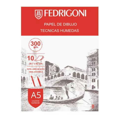 BLOCK PAPEL ACUARELABLE 300GRS A5 X 10HS FEDRIGONI TECNICAS HUMEDAS