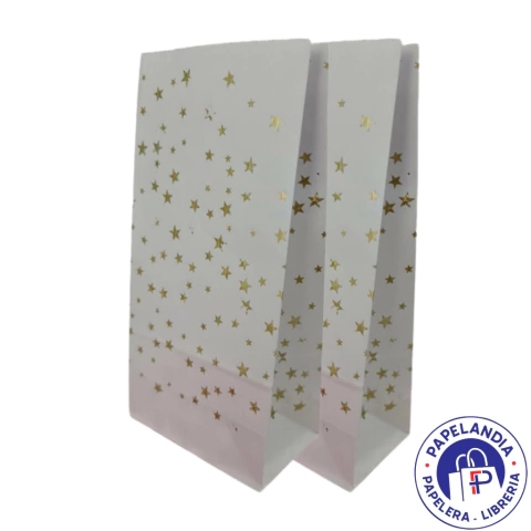 BOLSA CON FUELLE STAMPING ESTRELLAS DORADAS FONDO BLANCO X10U
