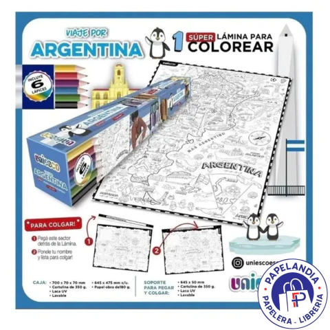 SET LAMINAS PARA PINTAR Y COLGAR UNIESCO 100 X 70 CM VIAJE POR ARGENTINA