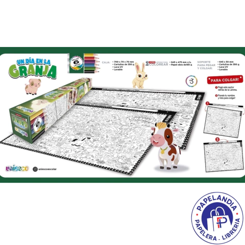 SET LAMINAS PARA PINTAR Y COLGAR UNIESCO 70 X 50 CM UNIDADES UN DIA EN LA GRANJA