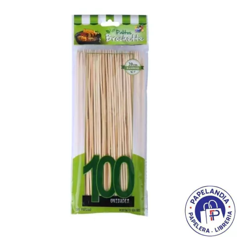 PALITO BROCHETTE 20CM X 100 UNIDADES BOLSA VERDE PA20100