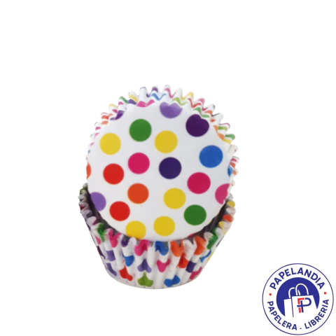 PIROTIN CUPCAKE Nº10 (M-PACK) LUNARES MULTICOLOR( FONDO BLANCO) X15APROX