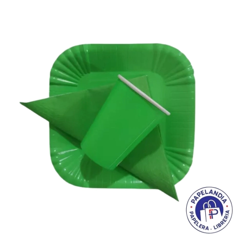 SET PLATO, VASO, SERVILLETA FLUO VERDE X1 C.O
