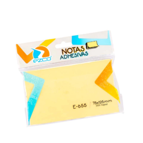 NOTAS ADHESIVAS AMARILLA 75X125MM X 100 HOJAS E-655 EZCO