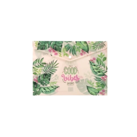 SOBRE PLASTICO C/BOTON A4 "GOOD VIBES" 076808