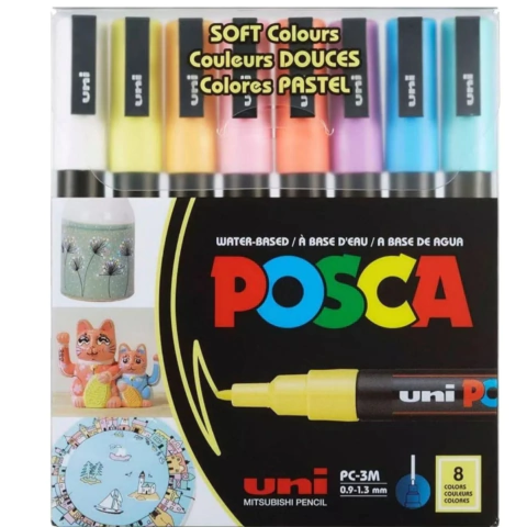 MARCADOR UNI POSCA PC-3M PTA MEDIANA SOFT PASTEL X 8 PASTEL