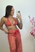 Saida de praia calça - tricot bali vermelho/nude