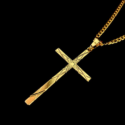 PINGENTE CRUCIFIXO PALITO ESTAMPADO (G) 5X3CM BANHADO A OURO 18K - comprar online