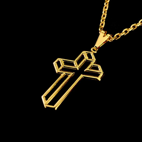 PINGENTE CRUCIFIXO 3D 2,8X1,9CM BANHADO A OURO 18K - comprar online