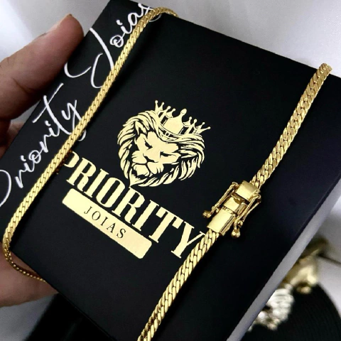 CORRENTE FLAT 4mm FECHO TRAVA DUPLA - BANHADO A OURO 18K - comprar online