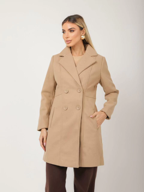 Casaco Luxo Midi Forrado Lã Batida Com Botões e Bolsos - comprar online