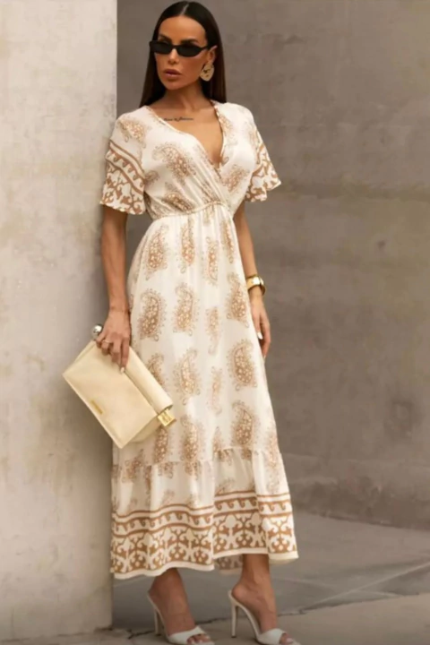 Vestido Fluido Viscose Estampado Longo com Elástico - comprar online