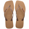 Chinelo Havaianas Slim Square Logo Metallic Rose Gold