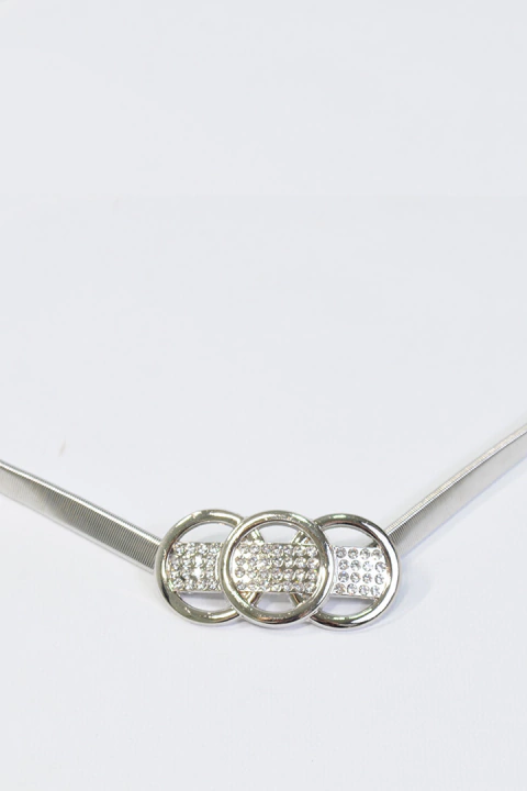 Cinturon Metalizado Circulos Con Strass Plata