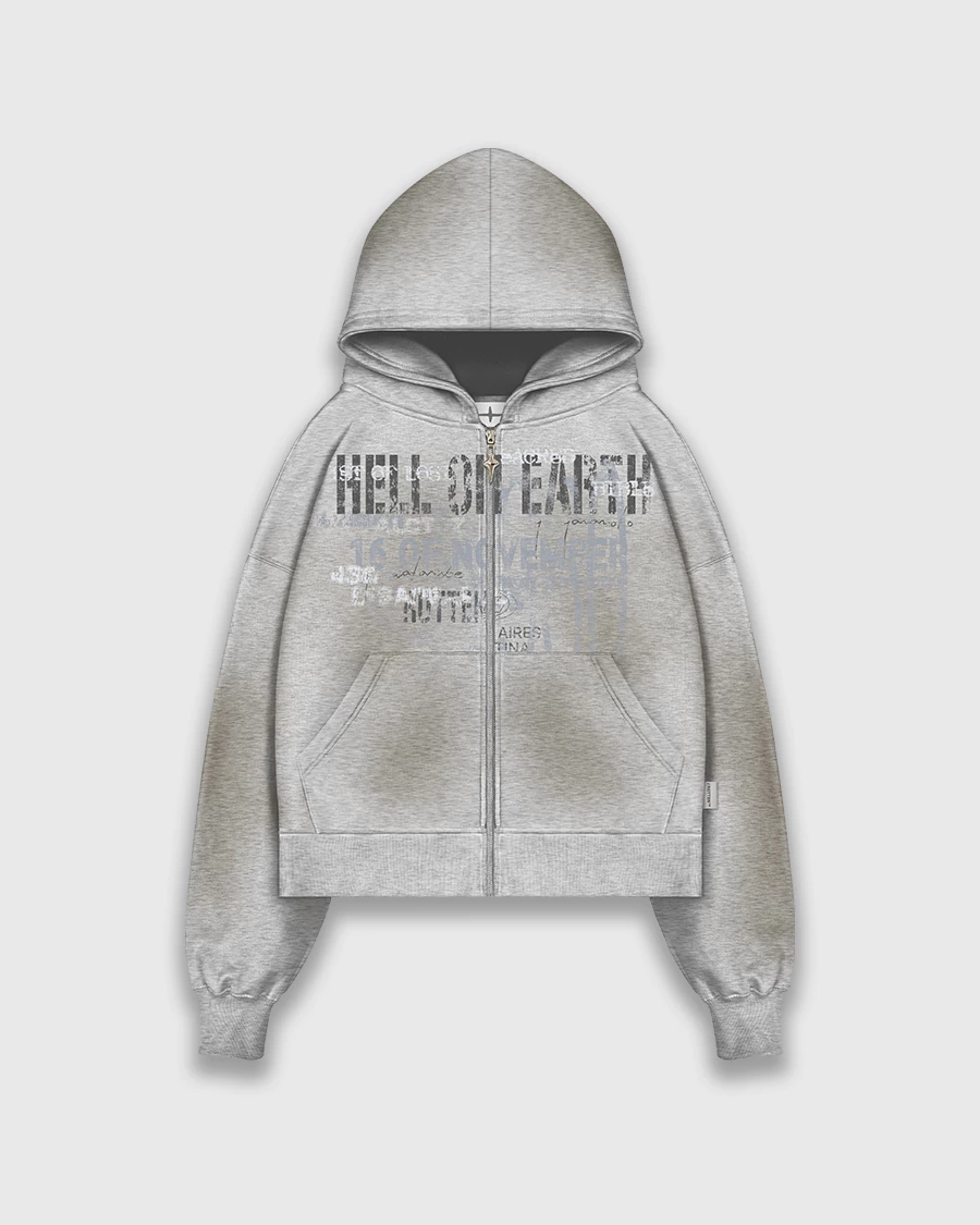 HELL ON EARTH GREY ZIP HOODIE - comprar online