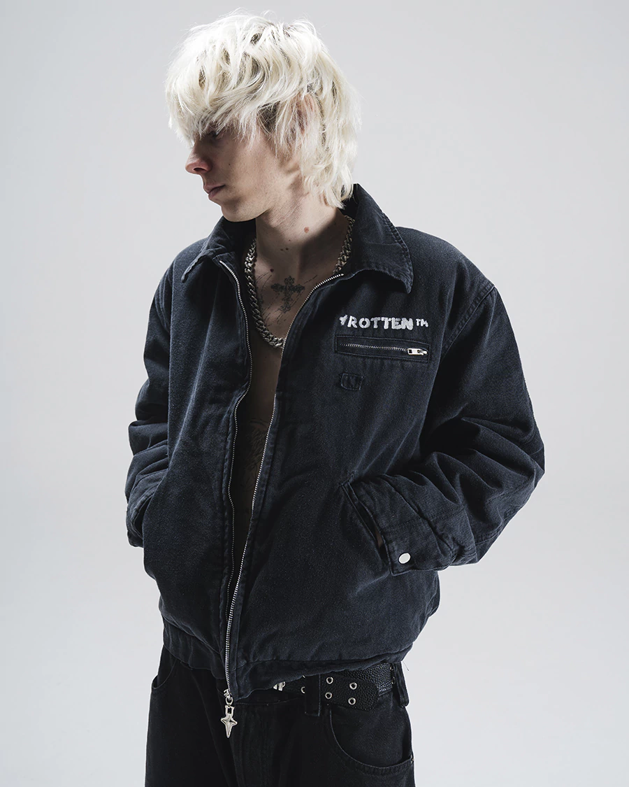 DISTRESSED NOIR BOMBER JACKET - ROTTEN FUTURE ™