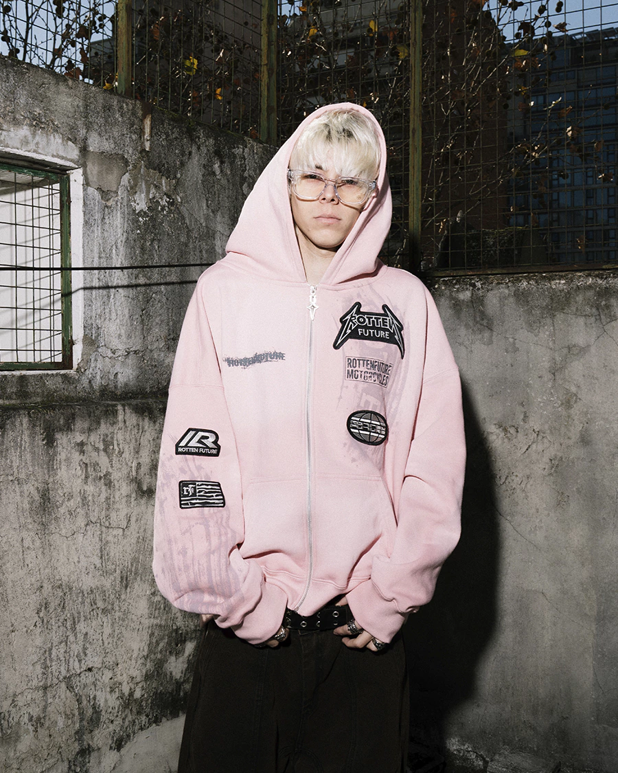 DIRTY PATCHWORK ROSÉ ZIP HOODIE - tienda online