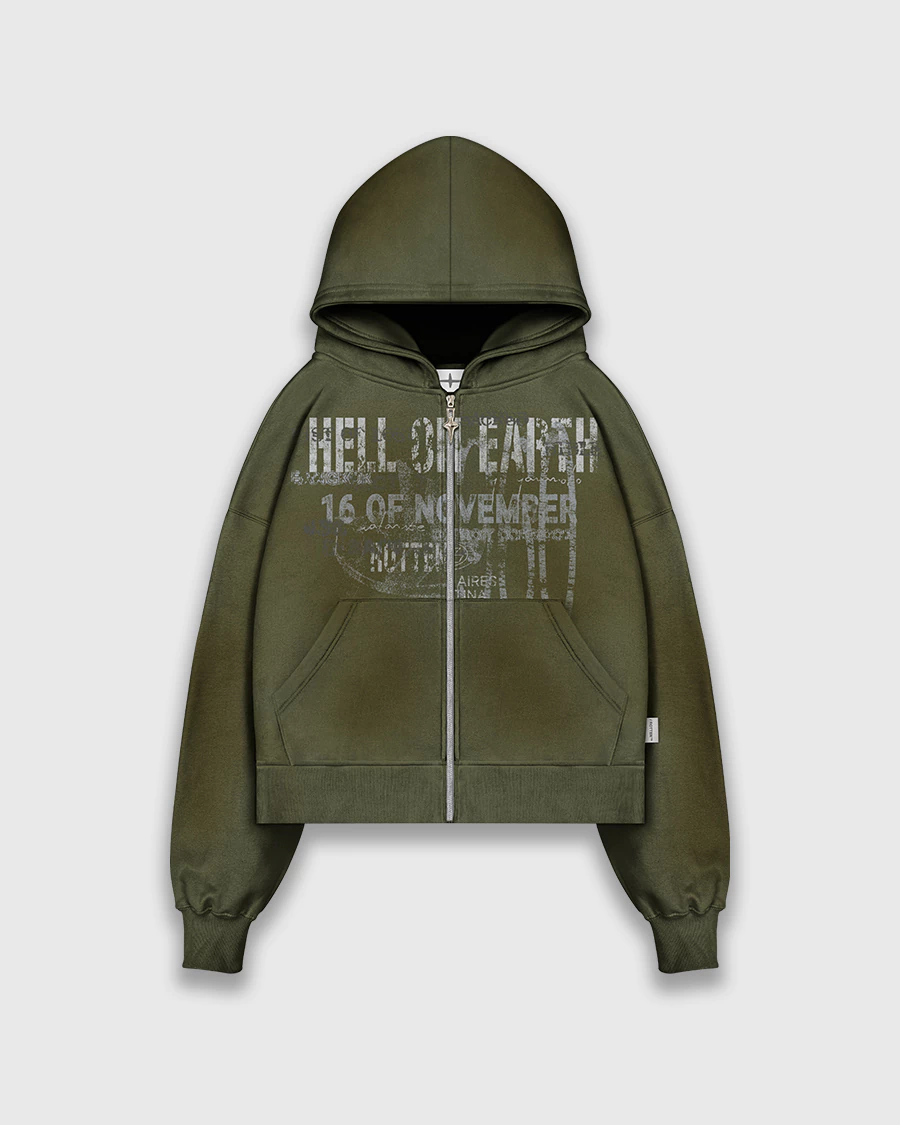 HELL ON EARTH OLIVE ZIP HOODIE - comprar online