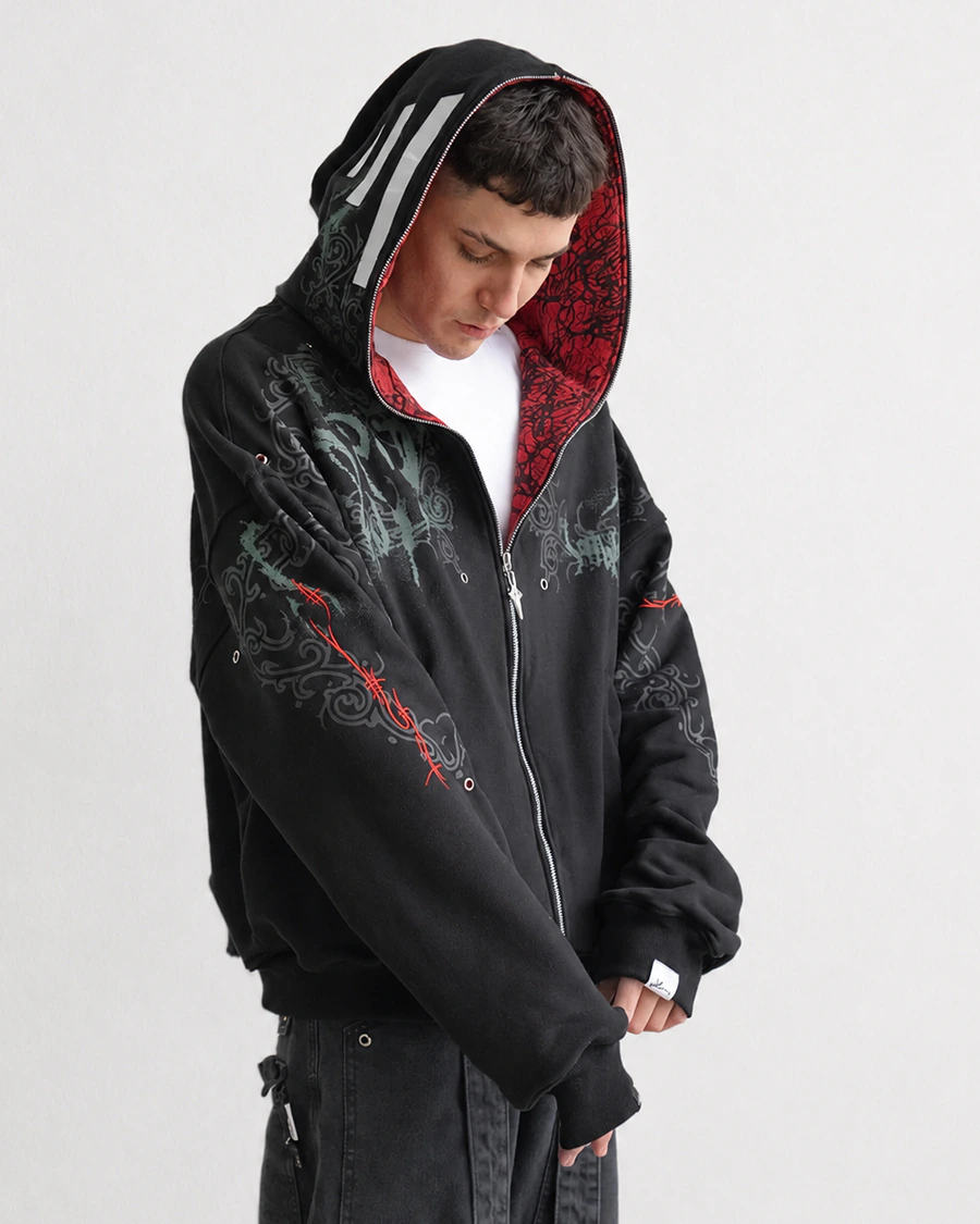 [REVERSIBLE] CAMPERA ARMADURA FULLZIP NEGRO/ROJO en internet