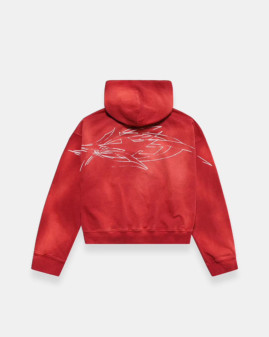 DOUBLE STRIPE FIRE RED ZIP HOODIE - tienda online