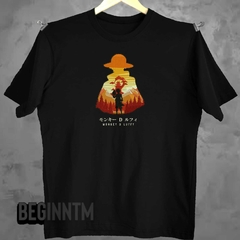 Camiseta Luffy paisagem bordado One piece anime