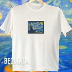 Camiseta vangogh a noite estrelada bordada