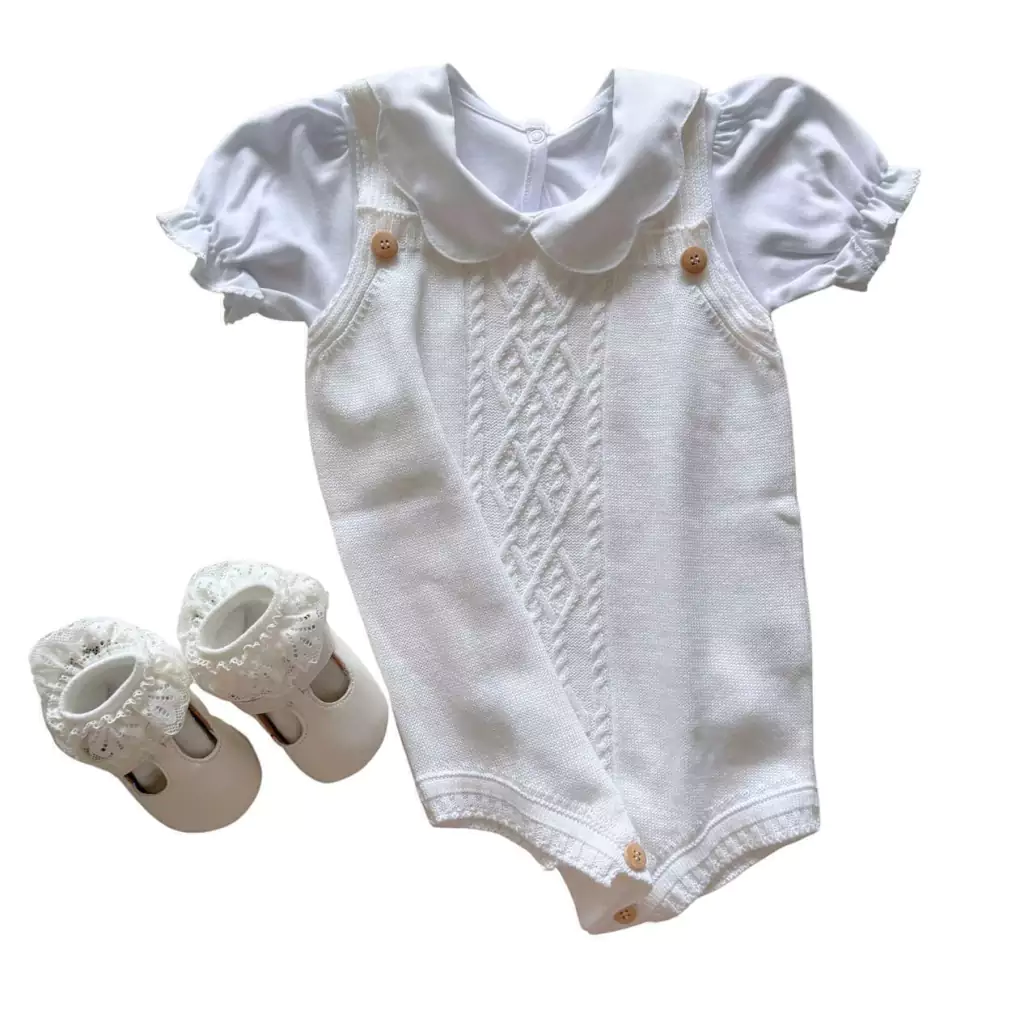 Romper Tricô Trança Central - Branco