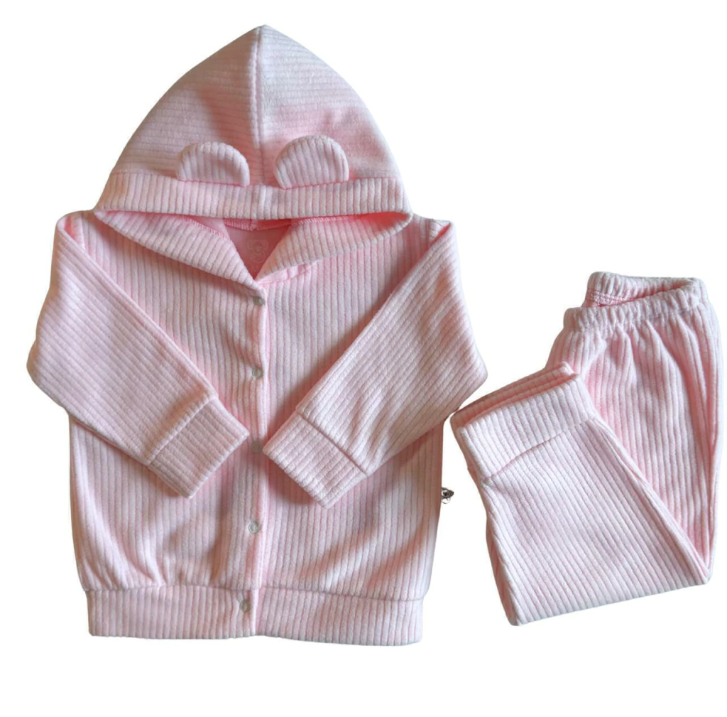 Conjunto Ursinho em Microsoft - Rosa Claro