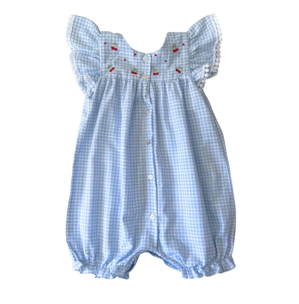 Romper Cerejinha Vichy Azul