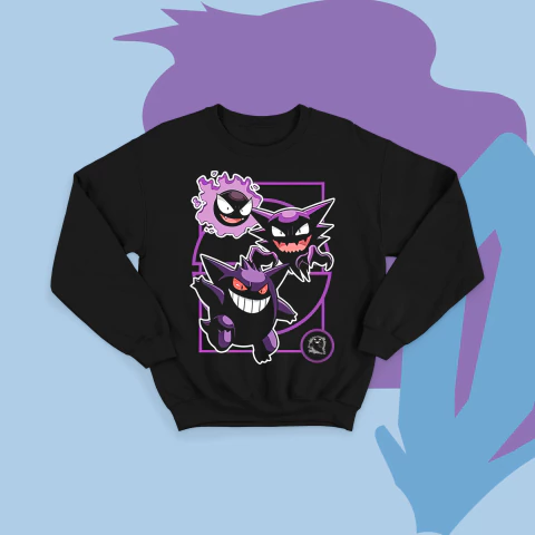 Buzo Cuello Redondo Gastly Haunter y Gengar Negro - comprar online