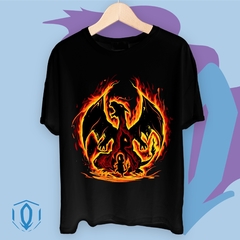 Remera Silueta Charmander Charmeleon Charizard Negra