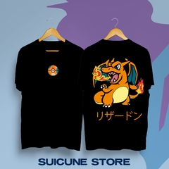 Remera Negra Charizard doble estampa