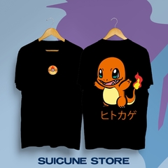 Remera Negra Charmander doble estampa