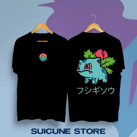Remera Negra Ivysaur doble estampa