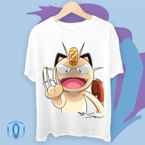 Remera Oversize Meowth del Equipo Rocket Face Blanca