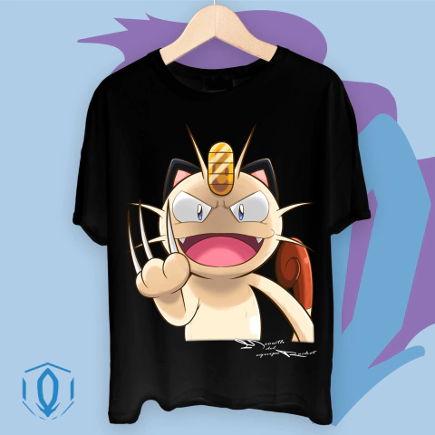 Remera Oversize Meowth del Equipo Rocket Face Negra