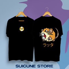 Remera Negra Raticate doble estampa