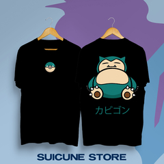 Remera Negra Snorlax doble estampa