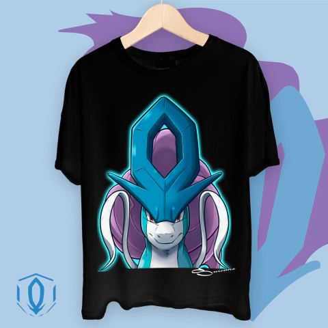 Remera Suicune Face Negra (Con aura)