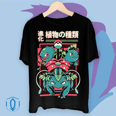 Remera Negra Bulbasaur Ivysaur y Venusaur