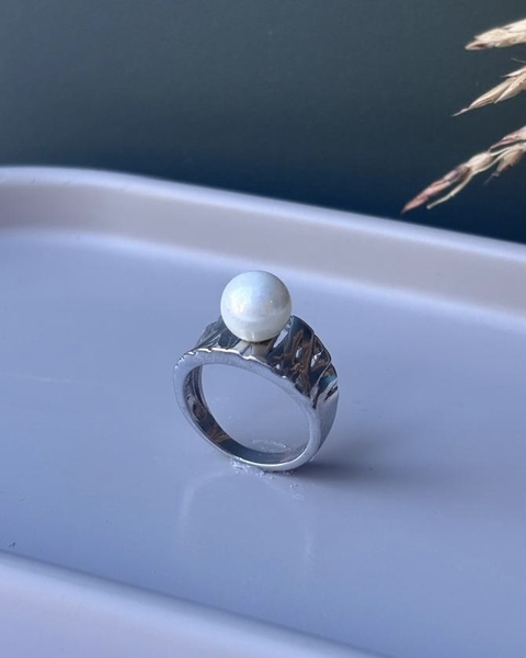 Anel Pérola Shell Rodio Branco - S - comprar online