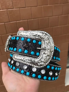 Cinto Preto Com Strass Country Feminino Em Couro 4567