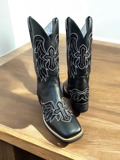 Bota Texana Feminina Bico Quadrado Preta 8345