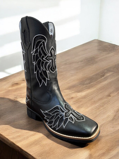 Bota Texana Feminina Bico Quadrado Preta 8345 - Traje certo country